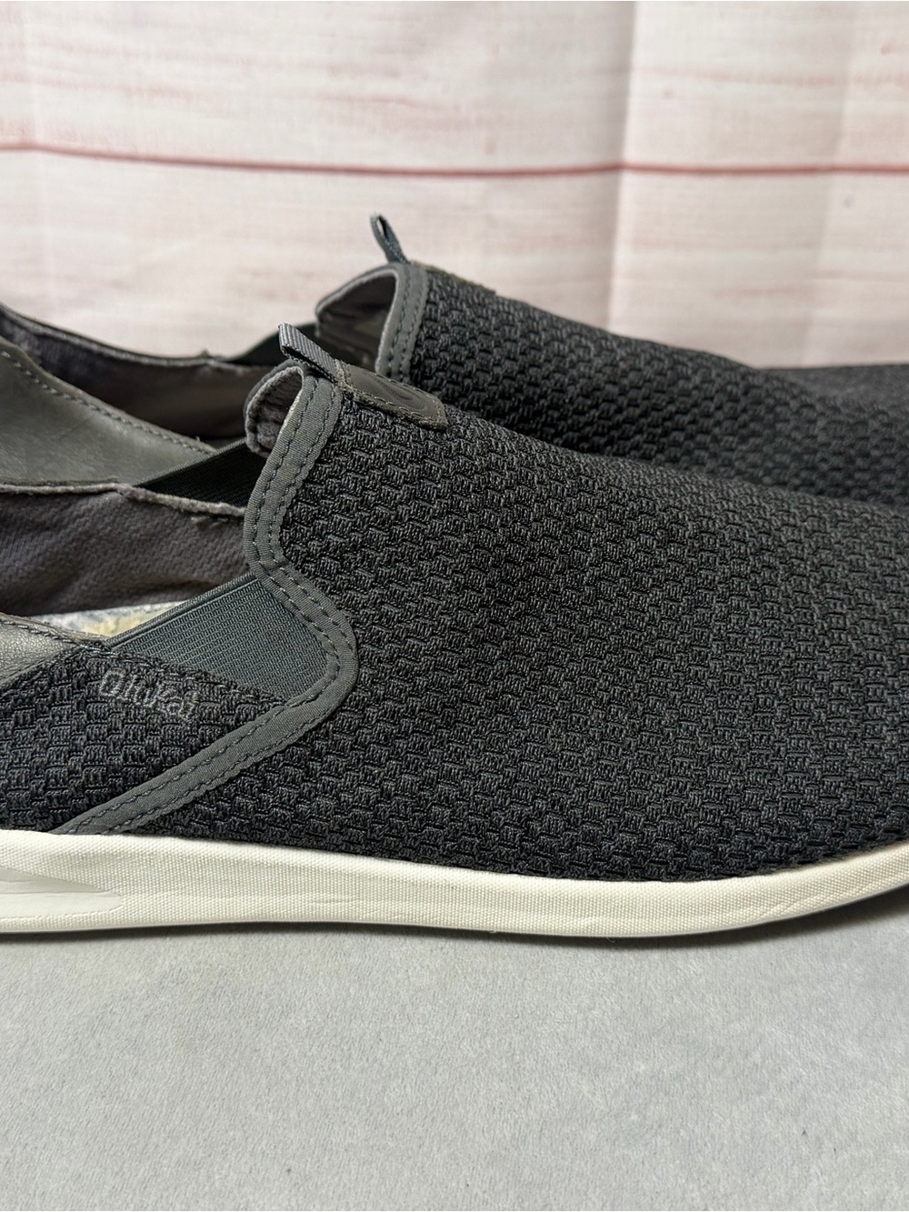 OluKai Men’s Black Knit Slip-On Loafers size 13